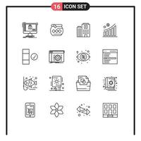 Universal Icon Symbols Group of 16 Modern Outlines of statistic graph pongal business building Editable Vector Design Elements