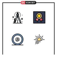 Set of 4 Modern UI Icons Symbols Signs for precision id badge medal brightness Editable Vector Design Elements