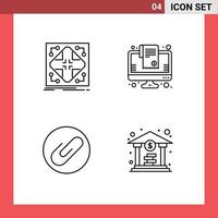 Group of 4 Filledline Flat Colors Signs and Symbols for data attach matrix cart clip Editable Vector Design Elements