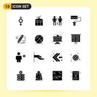 16 Universal Solid Glyph Signs Symbols of tablet darwing knowledge pencil pattern Editable Vector Design Elements