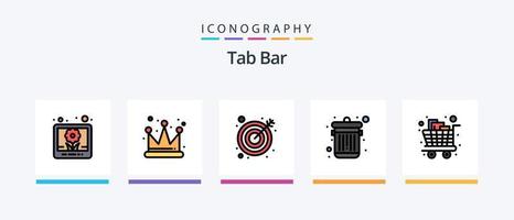 Tab Bar Line Filled 5 Icon Pack Including . company. target. arrow. Creative Icons Design vector