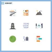 Stock Vector Icon Pack of 9 Line Signs and Symbols for rack server giza watchtower observatory Editable Vector Design Elements