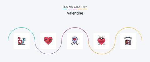 Valentine Line Filled Flat 5 Icon Pack Including calendar. heart. face. heart. location finder vector