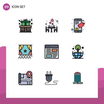 Mobile Interface Filledline Flat Color Set of 9 Pictograms of design premiere connect performance debut Editable Vector Design Elements