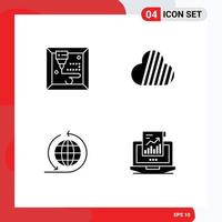 Pack of 4 creative Solid Glyphs of machine analytics coin global business sales Editable Vector Design Elements