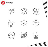 9 Universal Outlines Set for Web and Mobile Applications heart minus baby human body Editable Vector Design Elements