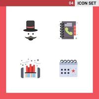 Set of 4 Vector Flat Icons on Grid for moustache finance hat directory profit Editable Vector Design Elements