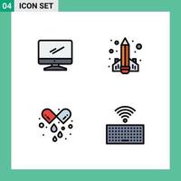 Modern Set of 4 Filledline Flat Colors Pictograph of computer rocket imac education pills Editable Vector Design Elements