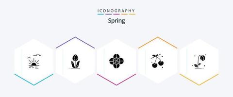 Spring 25 Glyph icon pack including sun flower. food. rose. cherry. spring flower vector