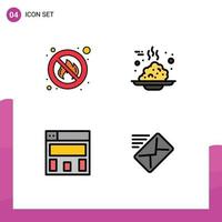 Universal Icon Symbols Group of 4 Modern Filledline Flat Colors of fighter graphics design place food email Editable Vector Design Elements