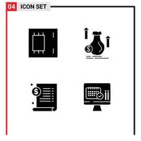 Pictogram Set of 4 Simple Solid Glyphs of chip stock mainboard bag file Editable Vector Design Elements