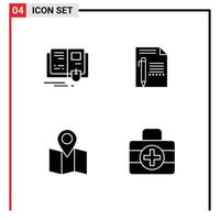 Universal Icon Symbols Group of 4 Modern Solid Glyphs of book write mouse page map Editable Vector Design Elements