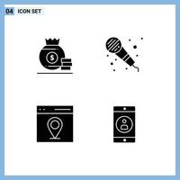 4 Thematic Vector Solid Glyphs and Editable Symbols of dollar map american microphone application Editable Vector Design Elements