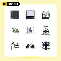 Universal Icon Symbols Group of 9 Modern Filledline Flat Colors of abilities protect tree lock pad id Editable Vector Design Elements