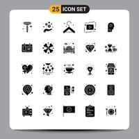 Modern Set of 25 Solid Glyphs Pictograph of setting control hanger brain media Editable Vector Design Elements