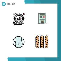 Set of 4 Modern UI Icons Symbols Signs for target ball product layout sport Editable Vector Design Elements
