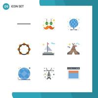 Set of 9 Vector Flat Colors on Grid for ship beach proxy tambourine music Editable Vector Design Elements