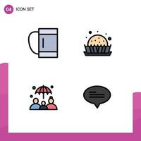 Pack of 4 Modern Filledline Flat Colors Signs and Symbols for Web Print Media such as bag life insurance dessert sweets conversation Editable Vector Design Elements