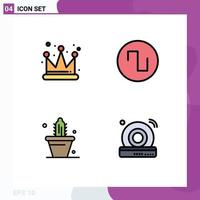 Pack of 4 Modern Filledline Flat Colors Signs and Symbols for Web Print Media such as crown spring sound cactus dvd Editable Vector Design Elements