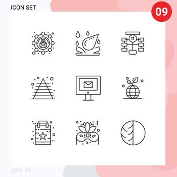 User Interface Pack of 9 Basic Outlines of mail pyramid flow marketing business Editable Vector Design Elements
