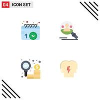 Group of 4 Flat Icons Signs and Symbols for calendar finance watch search research Editable Vector Design Elements