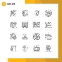 Pictogram Set of 16 Simple Outlines of code science arrow medical mind Editable Vector Design Elements