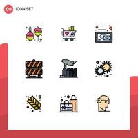 Universal Icon Symbols Group of 9 Modern Filledline Flat Colors of domination autocracy inbox working area caution Editable Vector Design Elements