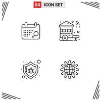 4 Creative Icons Modern Signs and Symbols of calendar bug home wifi security Editable Vector Design Elements