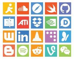 20 Social Media Icon Pack Including player vlc finder linkedin disqus vector