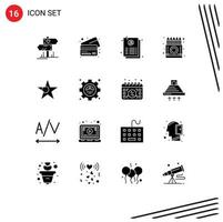 Mobile Interface Solid Glyph Set of 16 Pictograms of flag pencil email drawing color Editable Vector Design Elements