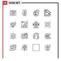 16 Universal Outline Signs Symbols of document sharing trophy files process Editable Vector Design Elements