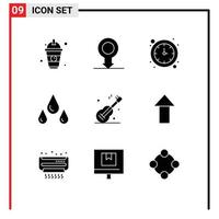 Mobile Interface Solid Glyph Set of 9 Pictograms of arrow usa time music wet Editable Vector Design Elements