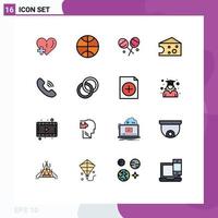 Mobile Interface Flat Color Filled Line Set of 16 Pictograms of couple ring heart lollipop phone call Editable Creative Vector Design Elements