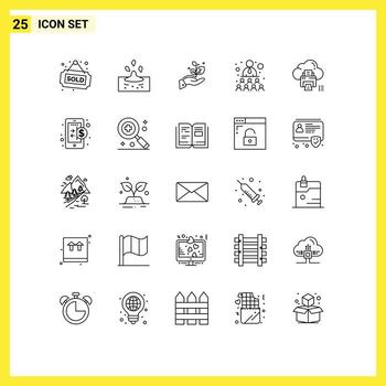 Pictogram Set of 25 Simple Lines of data work growth team building Editable Vector Design Elements