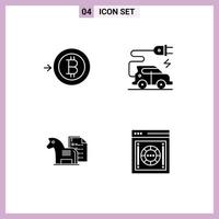 Set of 4 Vector Solid Glyphs on Grid for bitcoin chess automotive technology strategy tactic Editable Vector Design Elements