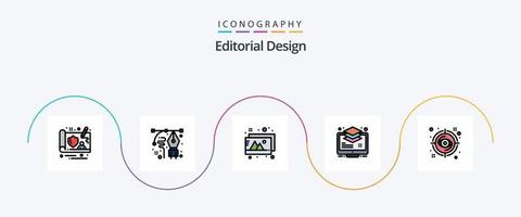 editorial diseño línea lleno plano 5 5 icono paquete incluso enfocar. monitor. diseño. buffer. vector