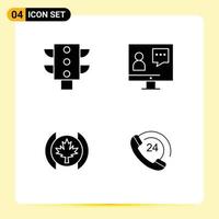 Pictogram Set of 4 Simple Solid Glyphs of light leaf communication online call Editable Vector Design Elements