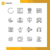 Modern Set of 16 Outlines and symbols such as fruit banana farming knowledge expand Editable Vector Design Elements