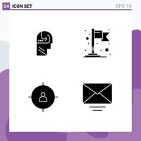 Editable Vector Line Pack of 4 Simple Solid Glyphs of learning management head map letter Editable Vector Design Elements