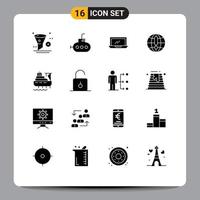 Set of 16 Modern UI Icons Symbols Signs for boat world desktop browser globe Editable Vector Design Elements