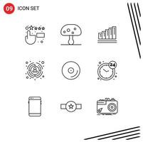 9 Thematic Vector Outlines and Editable Symbols of media disk chart target customer Editable Vector Design Elements