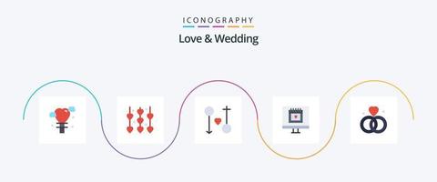 Love And Wedding Flat 5 Icon Pack Including valentine. heart. calendar. marriage vector