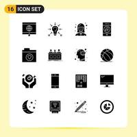 Modern Set of 16 Solid Glyphs Pictograph of favorite player female music communications Editable Vector Design Elements