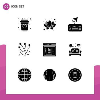 9 9 sólido glifo concepto para sitios web móvil y aplicaciones estático Internet teclado navegador flor editable vector diseño elementos