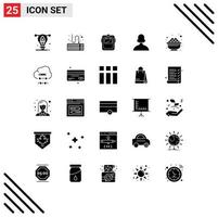 Set of 25 Modern UI Icons Symbols Signs for bowl person mask girl headgear Editable Vector Design Elements