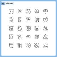 Pack of 25 Modern Lines Signs and Symbols for Web Print Media such as cart office heart lettering globe school Editable Vector Design Elements