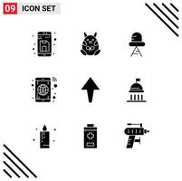 Solid Glyph Pack of 9 Universal Symbols of up phone happy mobile app Editable Vector Design Elements