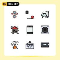 Pack of 9 Modern Filledline Flat Colors Signs and Symbols for Web Print Media such as devices power swimming home energy Editable Vector Design Elements