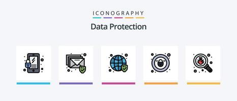 Data Protection Line Filled 5 Icon Pack Including print. crime. file. security. cloud. Creative Icons Design vector