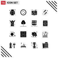 Pictogram Set of 16 Simple Solid Glyphs of leech entomology copy fire work rocket Editable Vector Design Elements